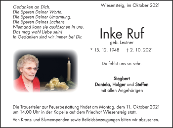 Traueranzeige von Inke Ruf von Geislinger Zeitung