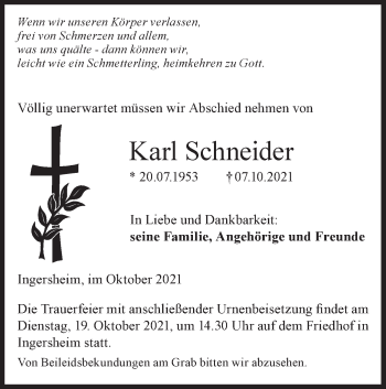 Traueranzeige von Karl Schneider von Hohenloher Tagblatt