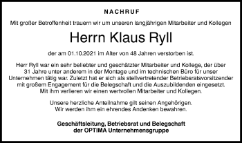 Traueranzeige von Klaus Ryll von Haller Tagblatt