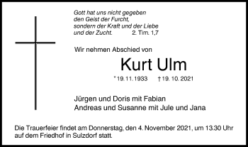 Traueranzeige von Kurt Ulm von Haller Tagblatt