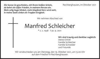 Traueranzeige von Manfred Schleicher von NWZ Neue Württembergische Zeitung