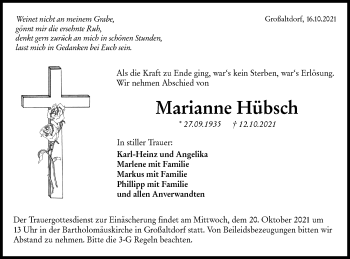 Traueranzeige von Marianne Hübsch von Haller Tagblatt