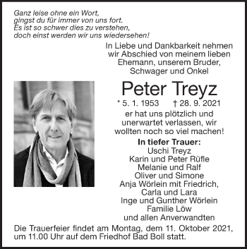 Traueranzeige von Peter Treyz von NWZ Neue Württembergische Zeitung/Geislinger Zeitung