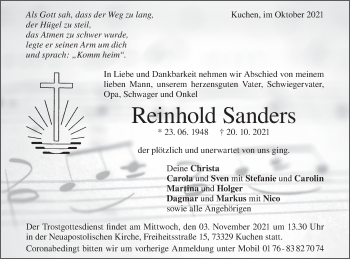 Traueranzeige von Reinhold Sanders von Geislinger Zeitung