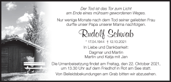 Traueranzeige von Rudolf Schwab von Hohenloher Tagblatt