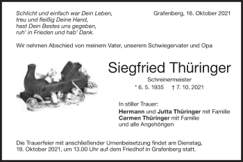 Traueranzeige von Siegfried Thüringer von Metzinger-Uracher Volksblatt