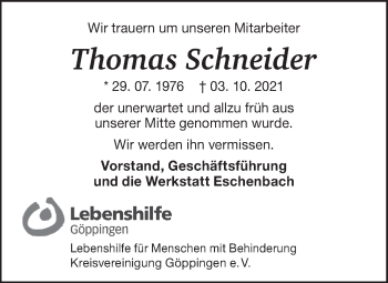 Traueranzeige von Thomas Schneider von Geislinger Zeitung