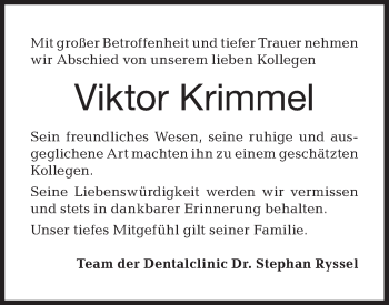 Traueranzeige von Viktor Krimmel von Hohenloher Tagblatt