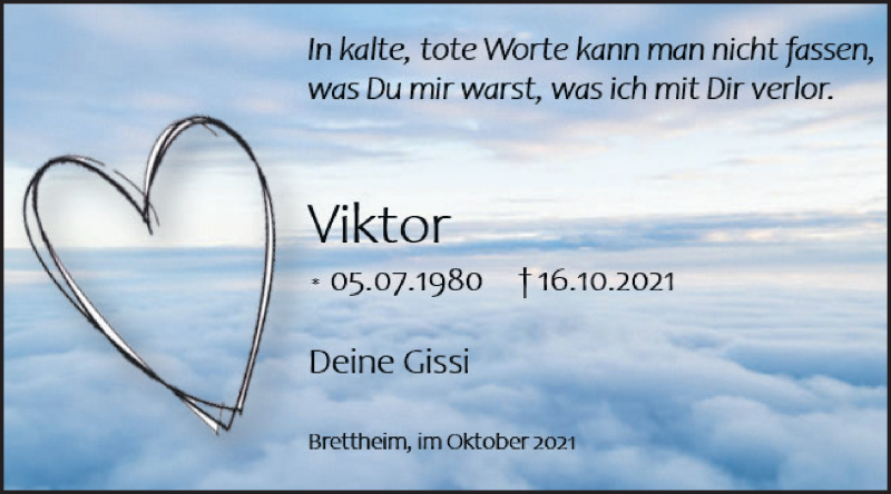  Traueranzeige für Viktor Krimmel vom 20.10.2021 aus Hohenloher Tagblatt