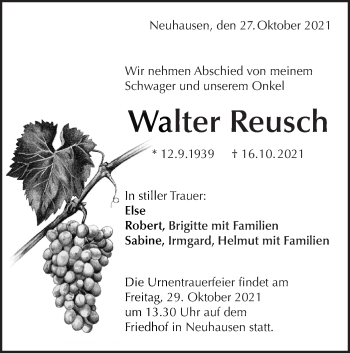 Traueranzeige von Walter Reusch von Metzinger-Uracher Volksblatt