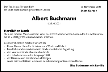 Traueranzeige von Albert Buchmann von Metzinger-Uracher Volksblatt