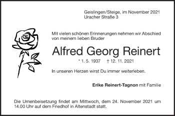 Traueranzeige von Alfred Georg Reinert von Geislinger Zeitung