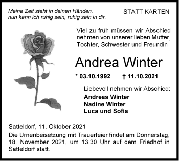 Traueranzeige von Andrea Winter von Hohenloher Tagblatt