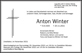 Traueranzeige von Anton Winter von Alb-Bote/Metzinger-Uracher Volksblatt