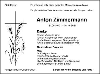 Traueranzeige von Anton Zimmermann von Ehinger Tagblatt