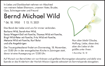 Traueranzeige von Bernd Michael Wild von Alb-Bote/Metzinger-Uracher Volksblatt