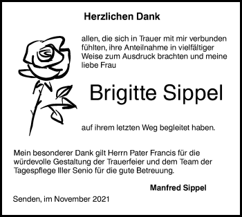 Traueranzeige von Brigitte Sippel von SÜDWEST PRESSE Ausgabe Ulm/Neu-Ulm