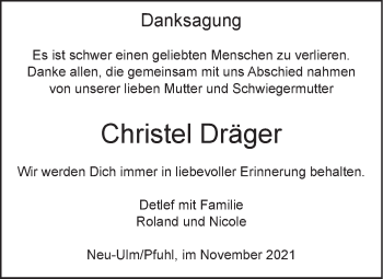 Traueranzeige von Christel Dräger von SÜDWEST PRESSE Ausgabe Ulm/Neu-Ulm