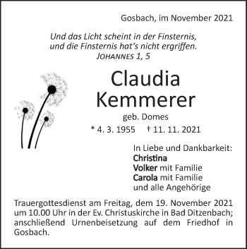 Traueranzeige von Claudia Kemmerer von Geislinger Zeitung