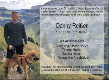 Traueranzeige von Danny Reißer von SÜDWEST PRESSE Ausgabe Ulm/Neu-Ulm