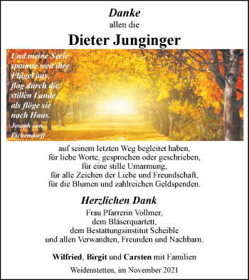 Traueranzeige von Dieter Junginger von Geislinger Zeitung