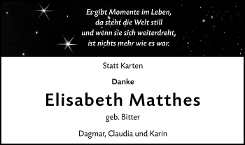 Traueranzeige von Elisabeth Matthes von Alb-Bote/Metzinger-Uracher Volksblatt