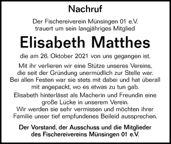 Traueranzeige von Elisabeth Matthes von Alb-Bote/Metzinger-Uracher Volksblatt