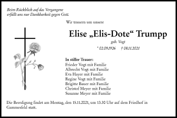 Traueranzeige von Elise  Trumpp von Hohenloher Tagblatt