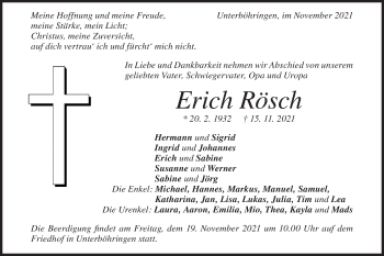 Traueranzeige von Erich Rösch von Geislinger Zeitung