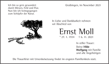 Traueranzeige von Ernst Moll von NWZ Neue Württembergische Zeitung