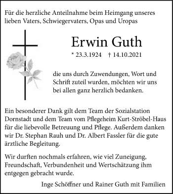 Traueranzeige von Erwin Guth von SÜDWEST PRESSE Ausgabe Ulm/Neu-Ulm