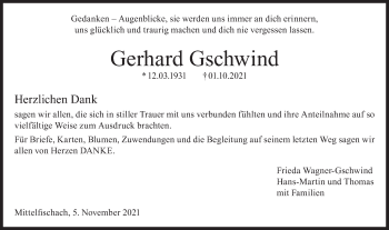 Traueranzeige von Gerhard Gschwind von Haller Tagblatt