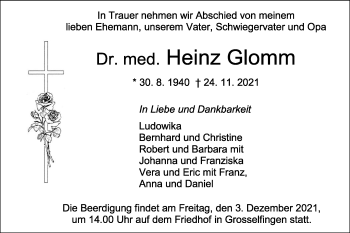 Traueranzeige von Heinz Glomm von Metzinger-Uracher Volksblatt