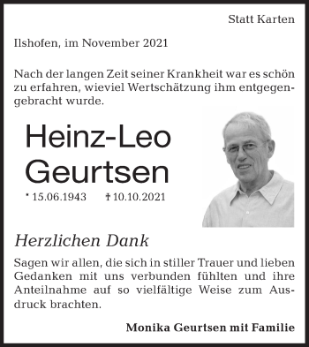 Traueranzeige von Heinz-Leo Geurtsen von Haller Tagblatt/Rundschau Gaildorf/Hohenloher Tagblatt