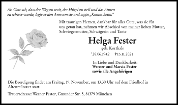 Traueranzeige von Helga Fester von Hohenloher Tagblatt