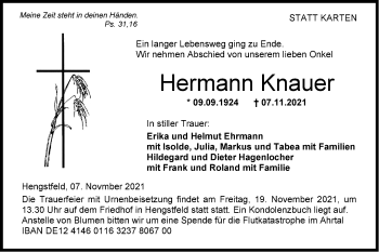 Traueranzeige von Hermann Knauer von Hohenloher Tagblatt