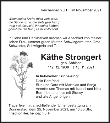 Traueranzeige von Käthe Strongert von NWZ Neue Württembergische Zeitung