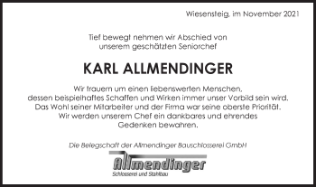 Traueranzeige von Karl Allmendinger von NWZ Neue Württembergische Zeitung/Geislinger Zeitung