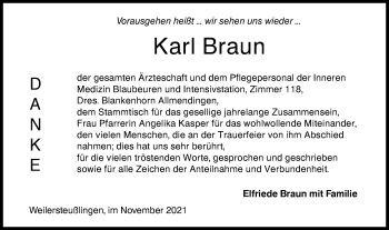 Traueranzeige von Karl Braun von Ehinger Tagblatt