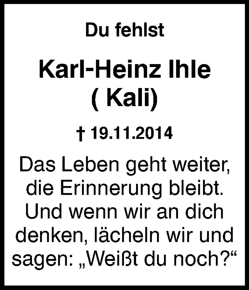  Traueranzeige für Karl-Heinz Ihle vom 19.11.2021 aus SÜDWEST PRESSE Ausgabe Ulm/Neu-Ulm