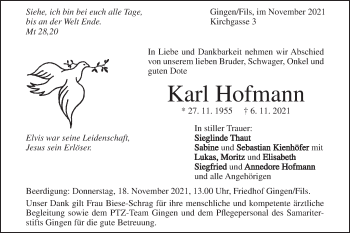 Traueranzeige von Karl Hofmann von NWZ Neue Württembergische Zeitung/Geislinger Zeitung