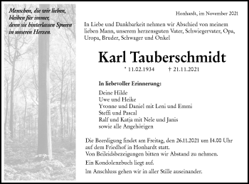 Traueranzeige von Karl Tauberschmidt von Hohenloher Tagblatt