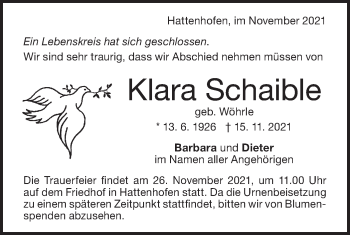 Traueranzeige von Klara Schaible von NWZ Neue Württembergische Zeitung