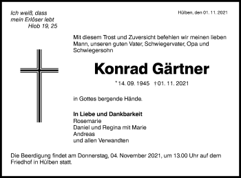 Traueranzeige von Konrad Gärtner von Alb-Bote/Metzinger-Uracher Volksblatt