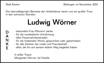 Traueranzeige von Ludwig Wörner von Alb-Bote/Metzinger-Uracher Volksblatt