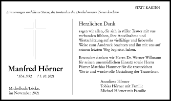 Traueranzeige von Manfred Hörner von Hohenloher Tagblatt