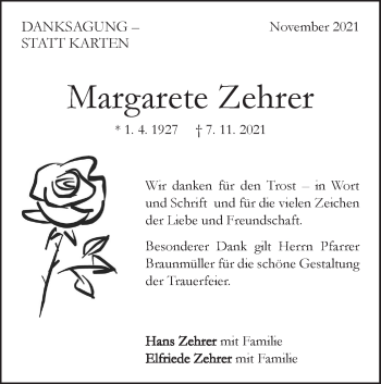 Traueranzeige von Margarete Zehrer von Geislinger Zeitung