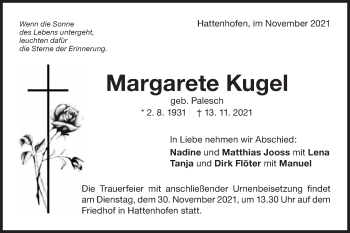 Traueranzeige von Margarete Kugel Palesch von NWZ Neue Württembergische Zeitung