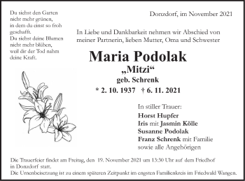 Traueranzeige von Maria Podolak von NWZ Neue Württembergische Zeitung