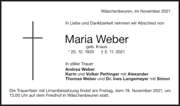 Traueranzeige von Maria Weber von NWZ Neue Württembergische Zeitung